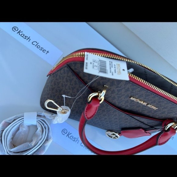 Michael Kors MK Jet Set Medium Logo Dome Satchel - Flame - Picture 9 of 11